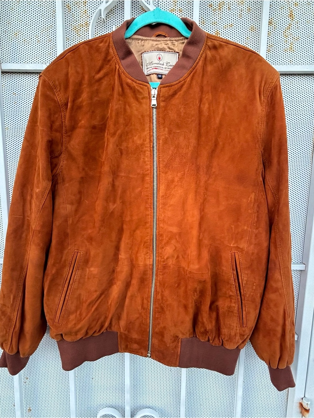 Marrakech Cuir Brown Leather Bomber coat Men XL/XXL EU 60 Zip Up Vintage Morocco